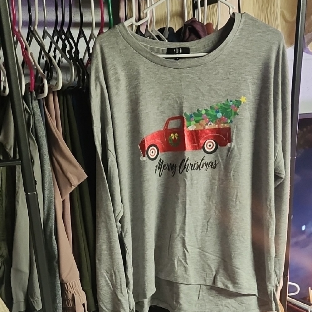 Gray Merry Christmas Long Sleeve with Red Truck